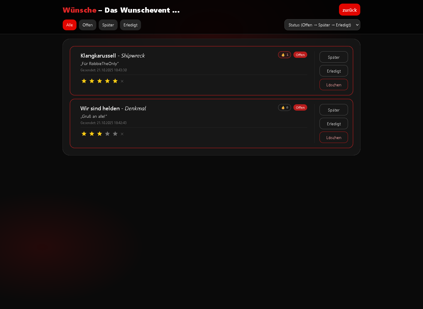 DJ-Liveansicht mit Musikwünschen